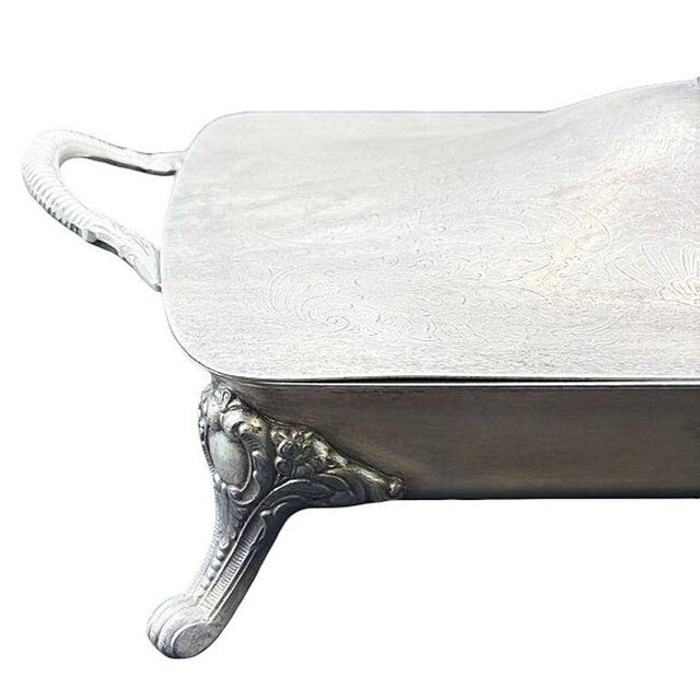 1940s Styles Mid-Century Modern Silverplate Electric Warming Chafing Dish W/ Floral & Scroll Design by Towle For Sale - Image 9 of 16