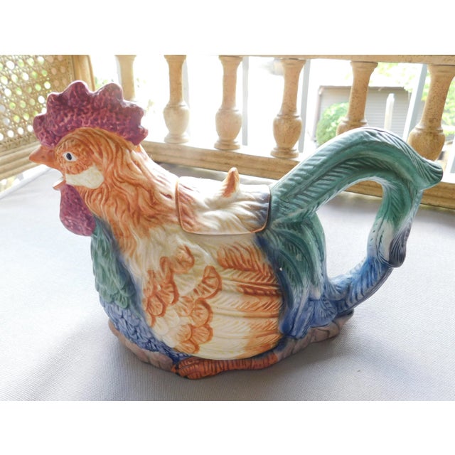 Vintage Colorful Ceramic Rooster Teapot For Sale - Image 10 of 11