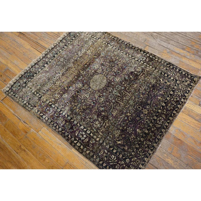 Great Eggplant Purple Background and Detail of Rossette Floral Border Geometric Design Antique Persian Silk Kashan by Kazan For Sale - Image 13 of 15