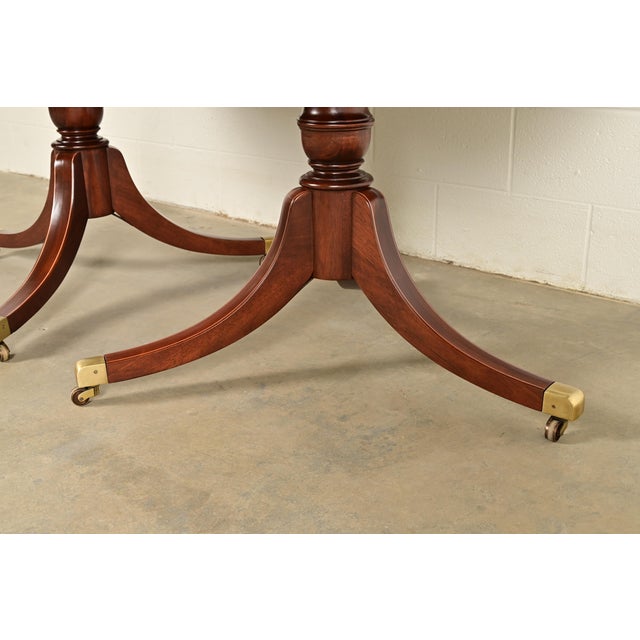 Baker Furniture Style Georgian Mahogany Double Pedestal Extension Dining Table, Newly Refinished For Sale - Image 12 of 14
