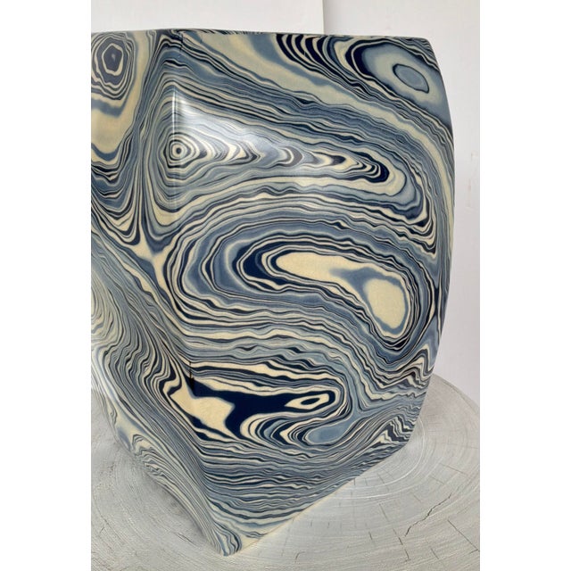 Modern Ports 68 Modern Blue Malachite Artic Porcelain Stool/Side Table For Sale - Image 3 of 4