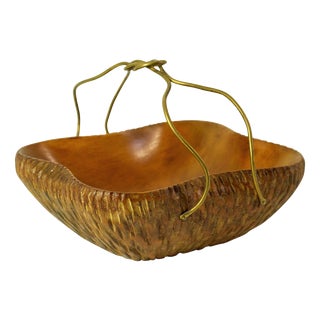 Mid-Century Handmade Maple and Brass Fruit Basket, Italy, 1950s For Sale