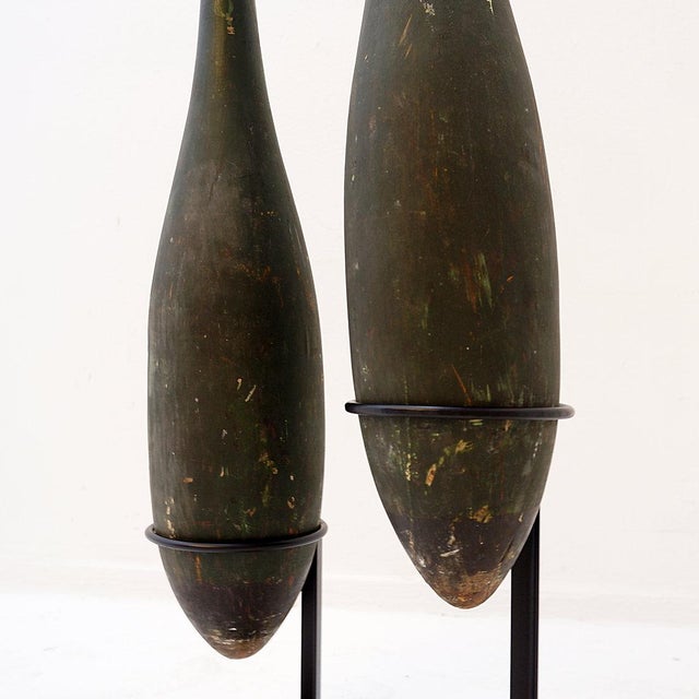 Wood Vintage Tall Wooden Exercise Clubs on Base, Set of 2 For Sale - Image 7 of 15