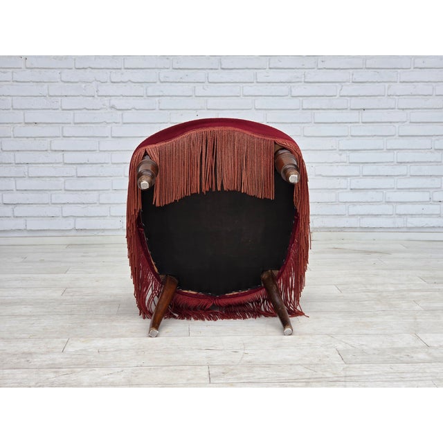 Danish Cocktail Lounge Chair in Cherry-Red Furniture Velour, 1950s For Sale - Image 15 of 17