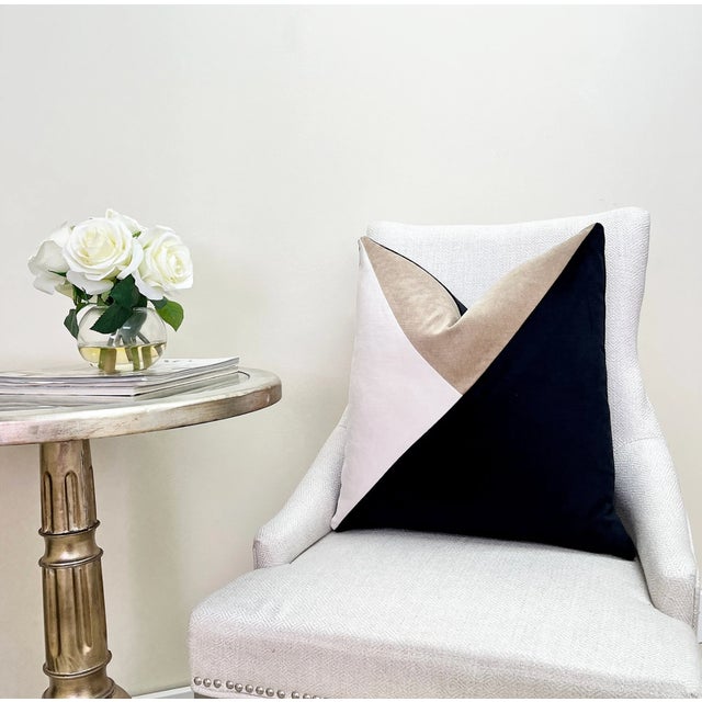 Not Yet Made - Made To Order Black Colorblock Velvet Throw Pillow With Feather Down Insert For Sale - Image 5 of 6