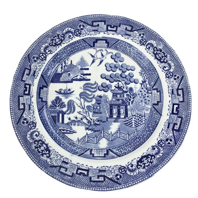 Vintage set of 4 Pearl Stoneware Blue & White Transfer Plates by Podmore & Walker and Co. These early Staffordshire plates...