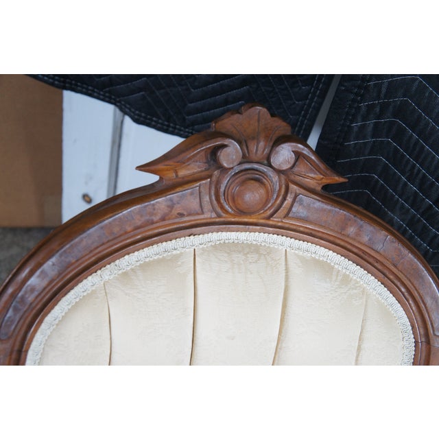 3 Antique Victorian Renaissance Revival Carved Walnut Upholstered Parlor Chairs For Sale - Image 12 of 14