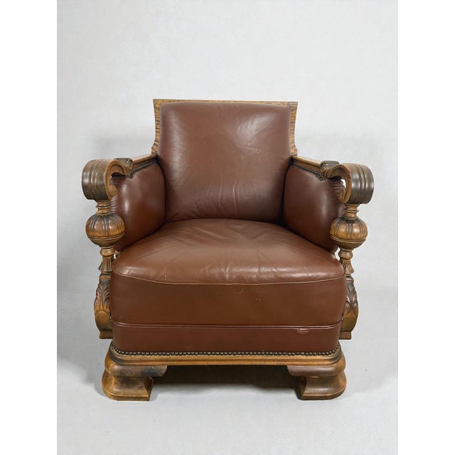 Wood Baroque Chairs in Leather, 1940s, Set of 2 For Sale - Image 7 of 13