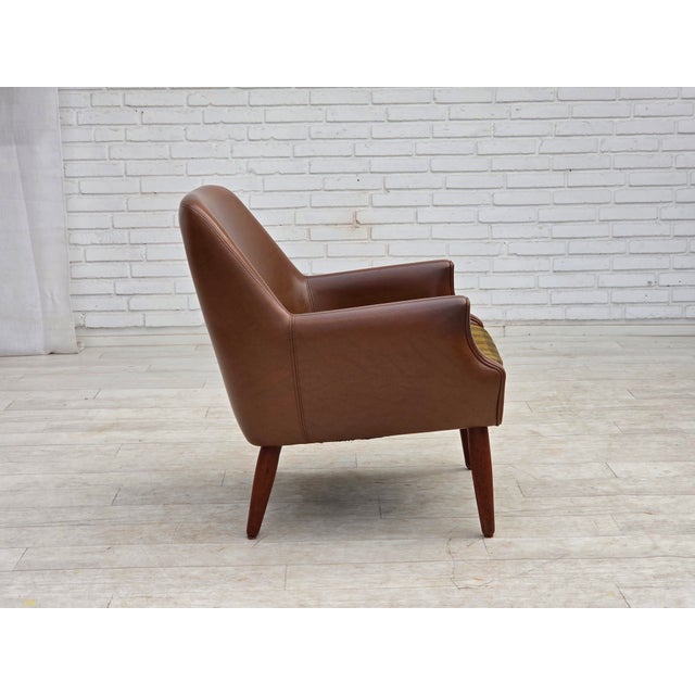 Danish Leatherette Armchair with Teak Legs, 1970s For Sale - Image 9 of 18