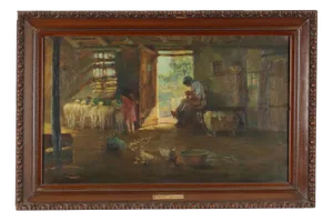 Giuseppe Solenghi, Farm, Oil on Canvas, Framed