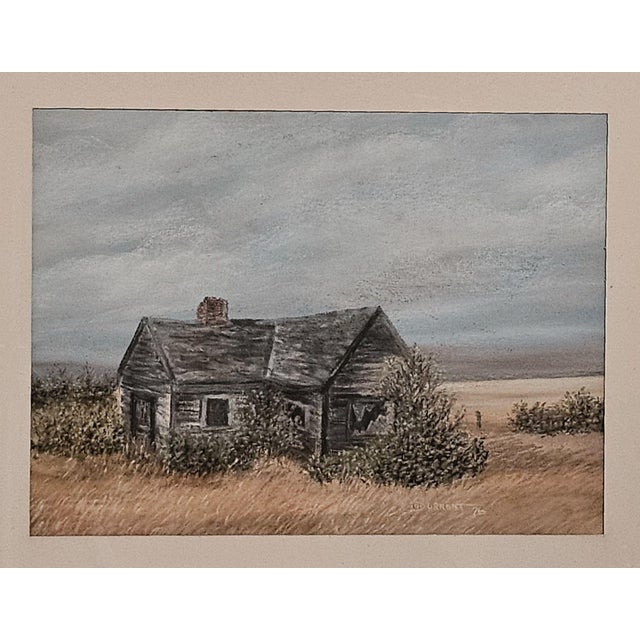 A watercolor of a rustic cabin, U.S.A. circa 1975.