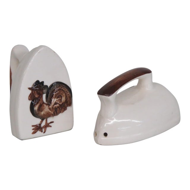 Mid 20th Century Iron Shaped Salt and Pepper Shaker 2 Pair With Rooster Motif For Sale
