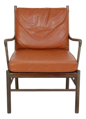 Vintage Colonial Chair in Mahogany and Cognac Leather by Ole Wanscher, 1970s