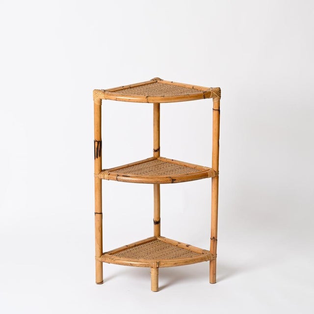 Italian Corner Shelf or Étagère in Bamboo, Rattan and Wicker by Franco Albini, 1970s For Sale - Image 11 of 16