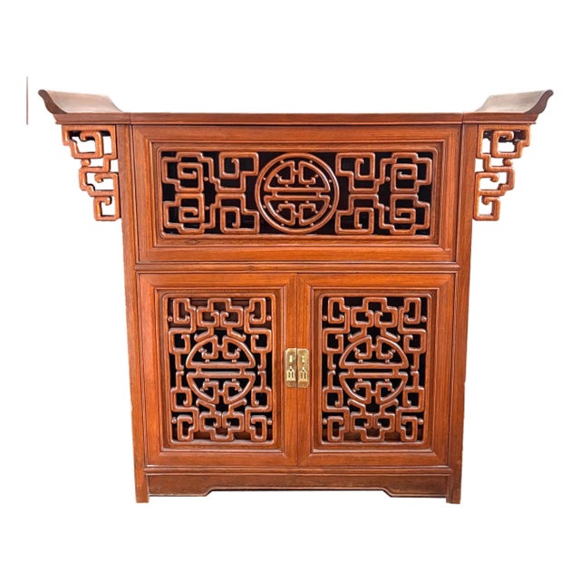 Chinese Vintage Antique Carved Hardwood Cabinet For Sale