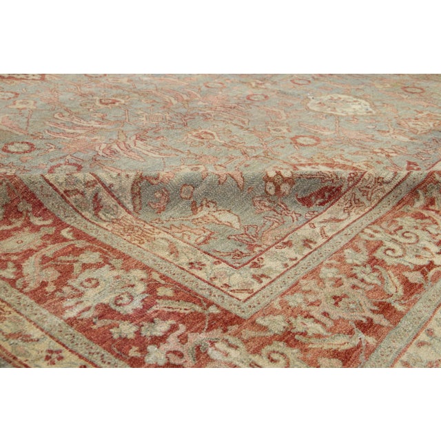 Beige 1900s Antique Persian Tabriz Blue Wool Rug With Allover Floral Pattern For Sale - Image 8 of 10