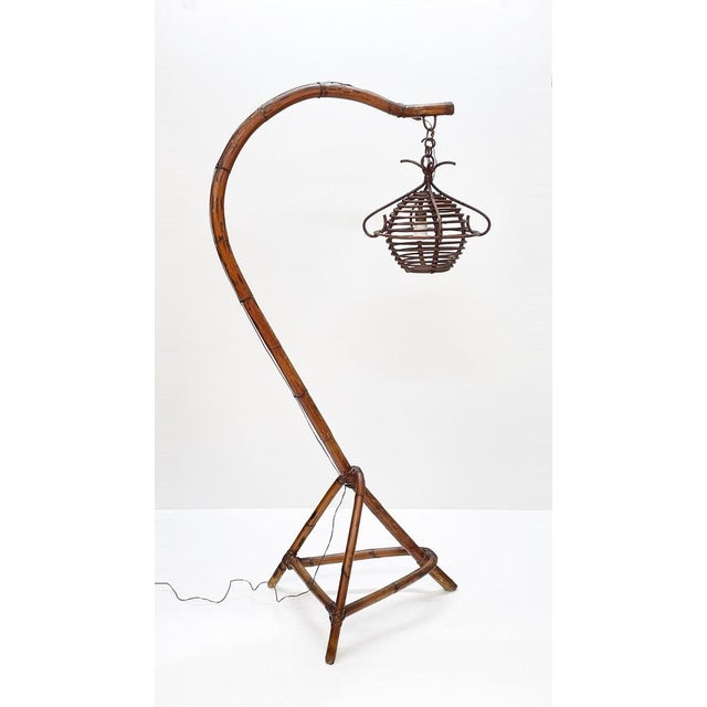 Mid-Century Italian Bamboo and Rattan Floor Lamp, 1950s For Sale - Image 11 of 18