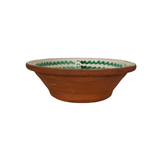 1980s Spanish Ceramic Bowl with Green Bird Motif and Glazed Inside, 1980s For Sale - Image 5 of 7