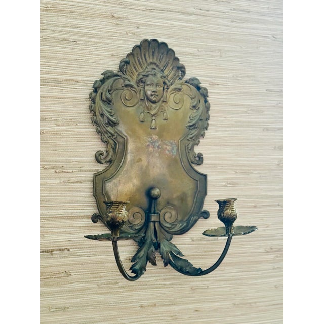 Metal Antique Brass Candle Wall Sconce For Sale - Image 7 of 8