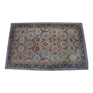 Woolmark Hand-Tufted Oriental Floral Eva Area Rug Beige Blue 5' X 8' For Sale