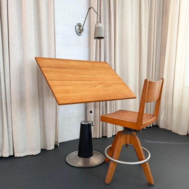 Mid-Century Modern 1950s Mid-Century Hydraulic Pump Pedestal Drafting Table by Belmont For Sale - Image 3 of 11