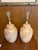 Pair of vintage faux marble glazed ceramic ginger jar table lamps with a high-gloss peach and cream marbled finish. Felt...