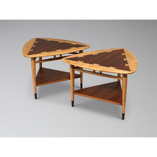 Wood Restored Pair of Lane Acclaim Guitar Pick Side Tables Triangle Wedge End Tables For Sale - Image 7 of 15