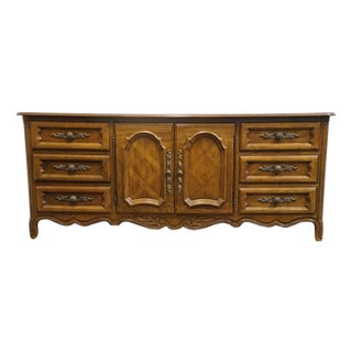 Drexel Furniture Cabernet Collection Solid Pecan French Provincial 78" Triple Door Dresser 306-134 For Sale