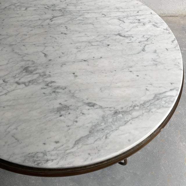 Hollywood Regency Hollywood Regency Scrolled Steel and Marble Round Dining Table For Sale - Image 3 of 11