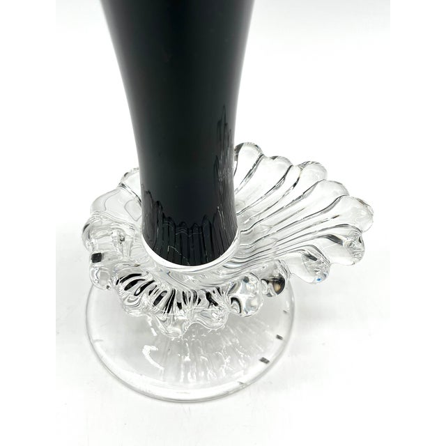 Glass Vintage Glossy Black Glass Vase with Ornamentally Relief-Patterned Base, 1920s For Sale - Image 7 of 13