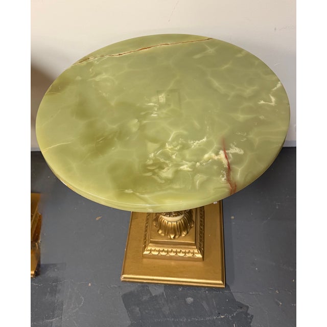 1970s 1970s Pair of Vintage Onyx Top Gilt Artichoke Pedestal Side Tables Mid Century For Sale - Image 5 of 11