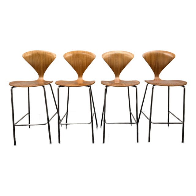 Walnut Barstools With Metal Legs (Set of 4, Cherner Company) For Sale