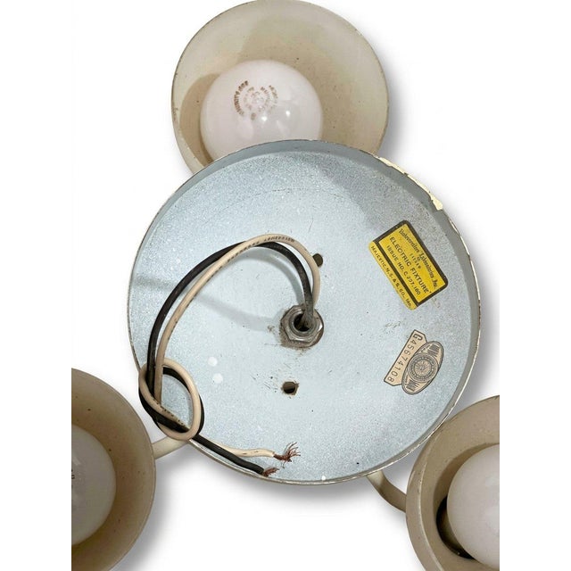 Mid-Century Modern Mid 20th Century Mid-Century Modern Streamline Modern Majestic Three-Light Chandelier Cream Metal For Sale - Image 3 of 4