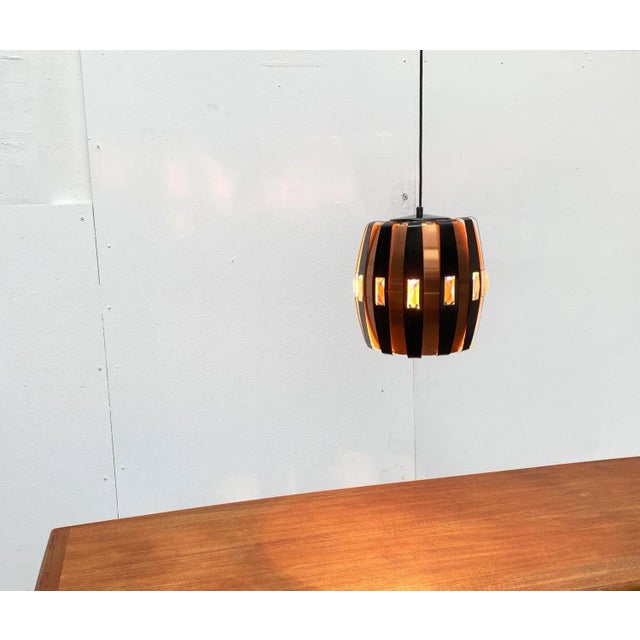 1960s Mid-Century Danish Copper & Black Metal and Prism Pendant Lamp by Werner Schou for Coronell Elektro For Sale - Image 5 of 18