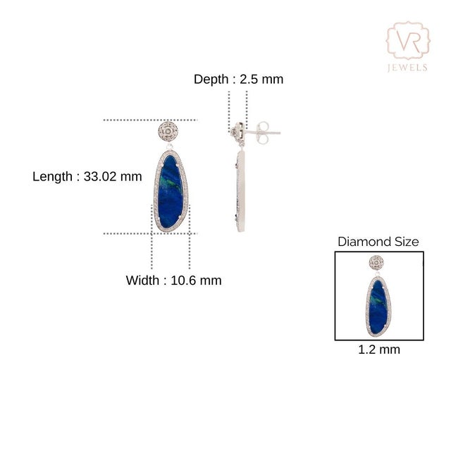Blue Modern Fire Opal & Diamond Halo Drop Earrings in 14k White Gold- 2 Pieces For Sale - Image 8 of 11