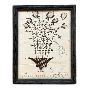 19th Century Calligraphy Sampler With Legend “Present From Grandma Johnson”, Framed