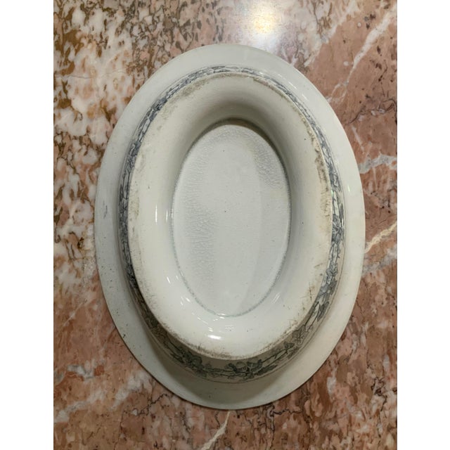 English Antique Blue & White Tureen / Covered Dish With Crackle Glaze and Lovely Ribbon & Acorn Motifs for Cottage Core & Collectors - See Pics! For Sale - Image 10 of 10