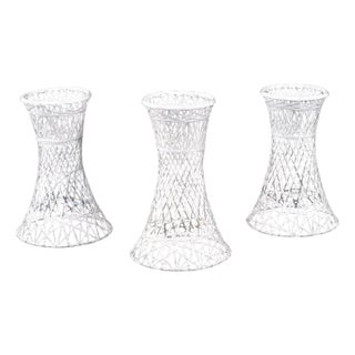 3 Russell Woodard White Spun Fiberglass Outdoor Plant Stand Planters For Sale