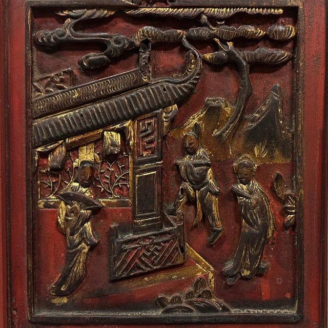 Asian Antique Chinese Carved Wood Panel, Late Qing Dynasty, 19th/20th Century For Sale - Image 3 of 8