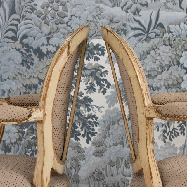 Pair of 18th C. French Louis XVI Fauteuils in Original Paint, Signed For Sale - Image 11 of 16
