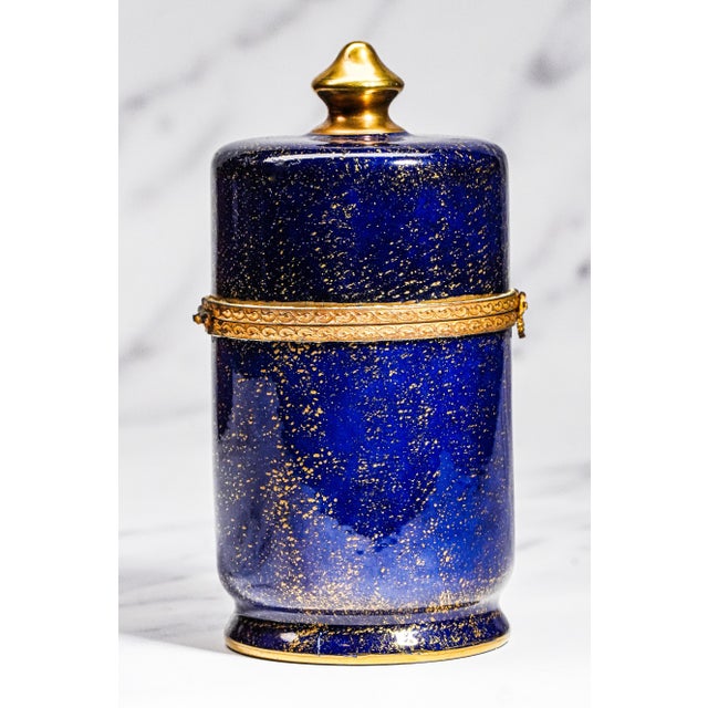 1950s Beautiful Hand Painted Le Tallec Vintage French Porcelain Blue and Gold Jar Box Home Decor For Sale - Image 10 of 14