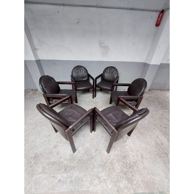 1980s Dark Brown Leather Armchairs from Bulo, 1980, Set of 6 For Sale - Image 5 of 18