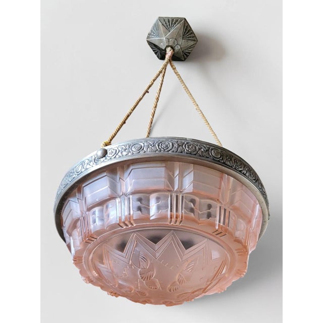 Pink Art Deco Hanging Light from Muller Frères, 1920s For Sale - Image 8 of 14