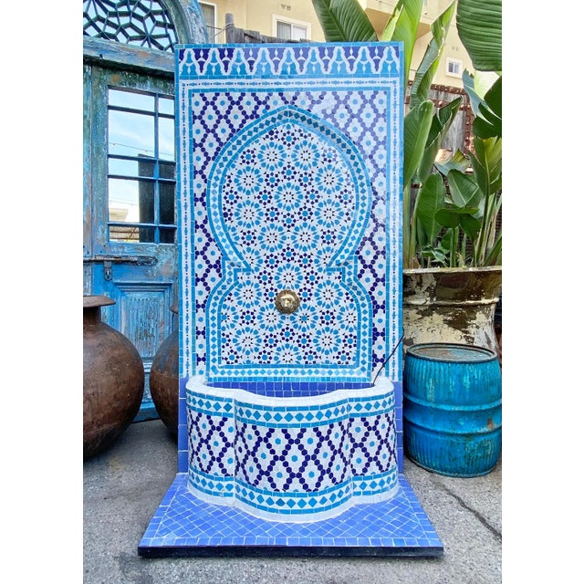 Blue & White Moroccan Tile Wall Fountain For Sale - Image 4 of 6
