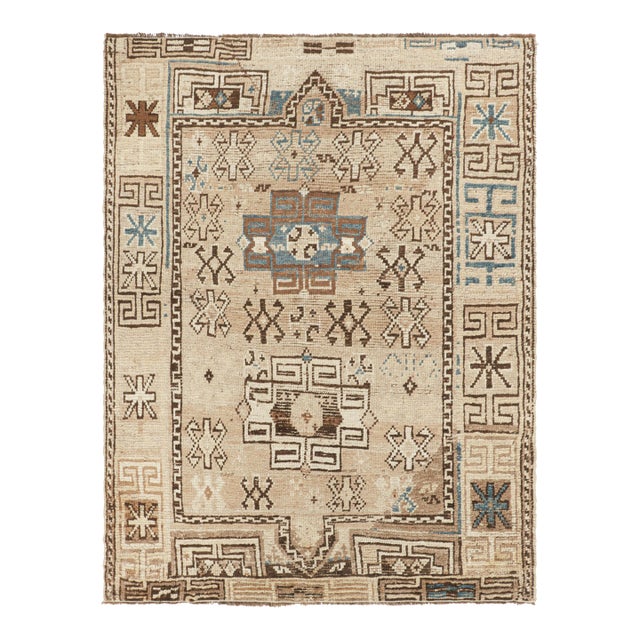 Antique Russian Kazak Rug, Beige-Brown With Geometric Medallions - Rug & Kilim For Sale