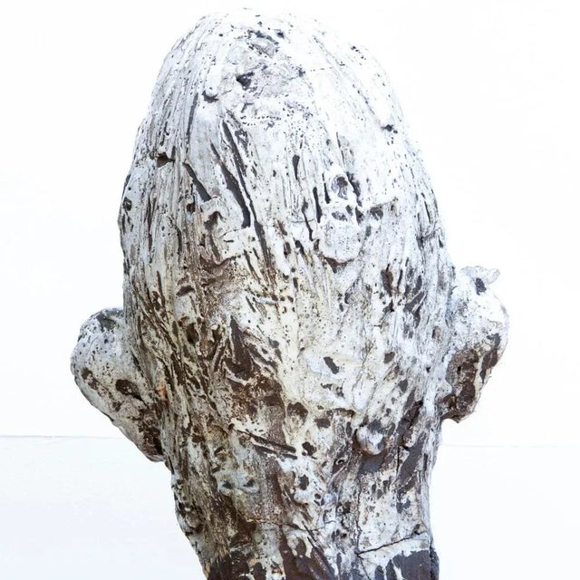 Óscar Aldonza Torres, Black Refractory Sculpture with White Smoked Glaze, Testa 16, 2019, Clay, Iron & Smoked Glass For Sale - Image 12 of 17