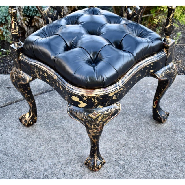 Vtg. Corner Chair Black Lacquer Gilt Chippendale Roundabout For Sale - Image 16 of 16