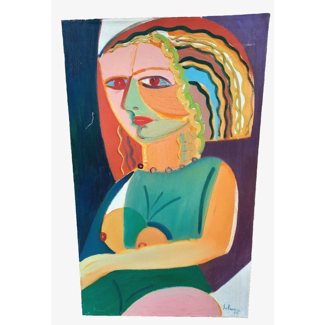 Mario Salmaso, The Astrologer, 1980, Oil on Canvas For Sale - Image 4 of 4