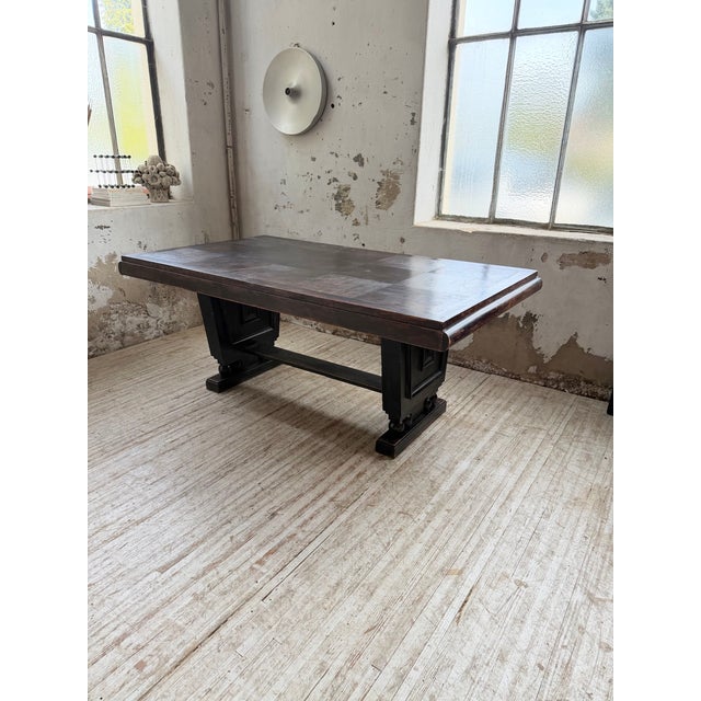 Antique 1940s Art Deco dining table, reminiscent of the work of Josef Hoffmann or Francisque Chasselin. We love the solid...