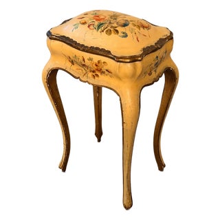 1950s Italian Florentine Hand-Painted Sewing or Jewelry Box on Cabriole-Leg Stand For Sale